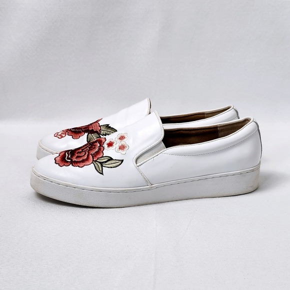 Vionic‎ Rose Floral Embroidered Slip On Comfort Shoe Womens 8.5 White Leather - Picture 2 of 9